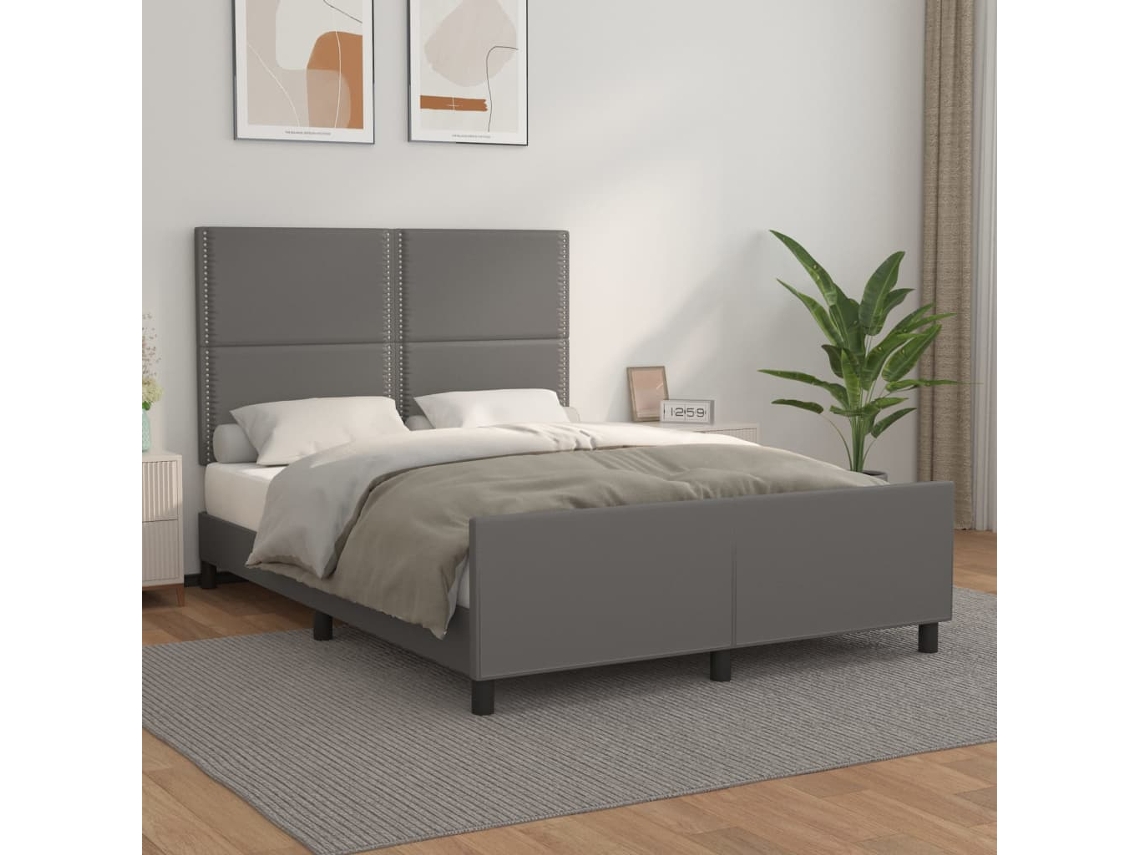 Estructura De Cama Sin Colchón Cuero Sintético Gris 140x190 Cm