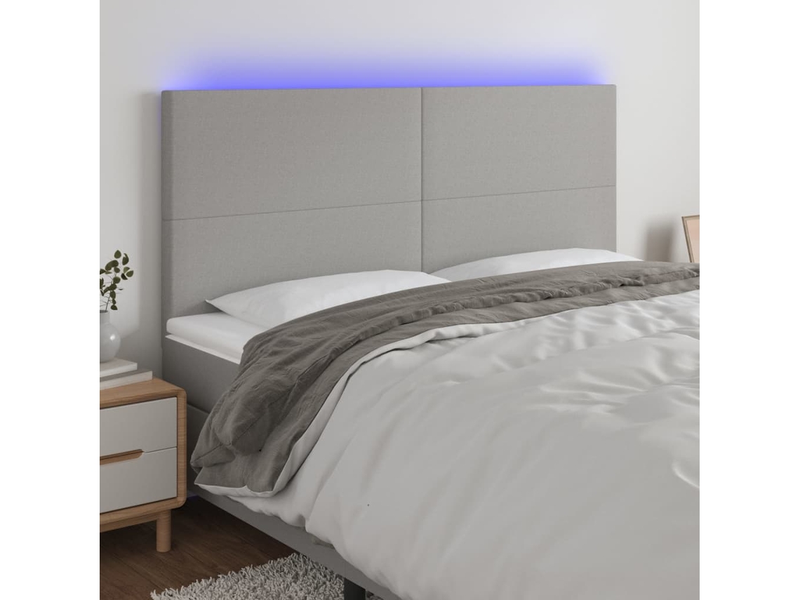 Cabecero Con Luces Led Tela Gris Claro 180x5x118/128 Cm