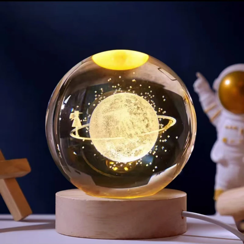 (estilo 5 Con Base Led) Bola De Cristal De 8 Cm Grabada Con Láser 3d, Serie Astronómica