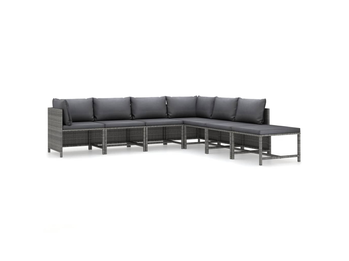 Conjunto 7 de muebles de jardín VIDAXL y cojines ratán sintético gris