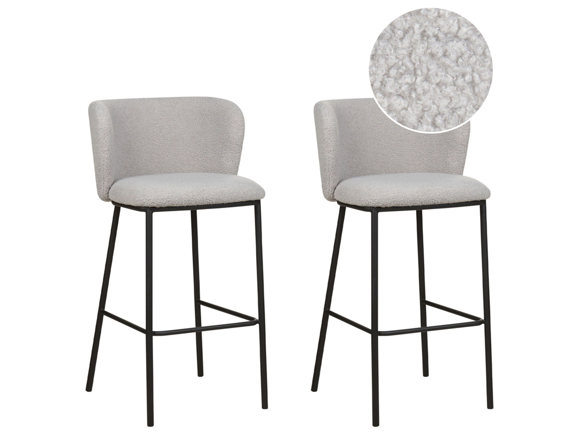 Conjunto de 2 cadeiras de bar BELIANI Mina de Bouclé Cinzento 52x46x98