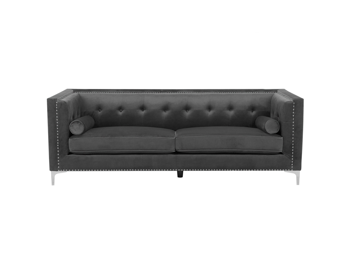 Sofá de 3 plazas BELIANI Avaldsenes de Terciopelo Gris 211x82x74