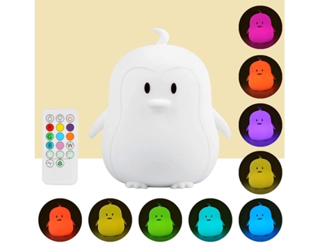 Lámpara Pingüino de Silicona con Alimentación - Mediana - Versión Recargable con Control Remoto (Batería Interna 700mAh)