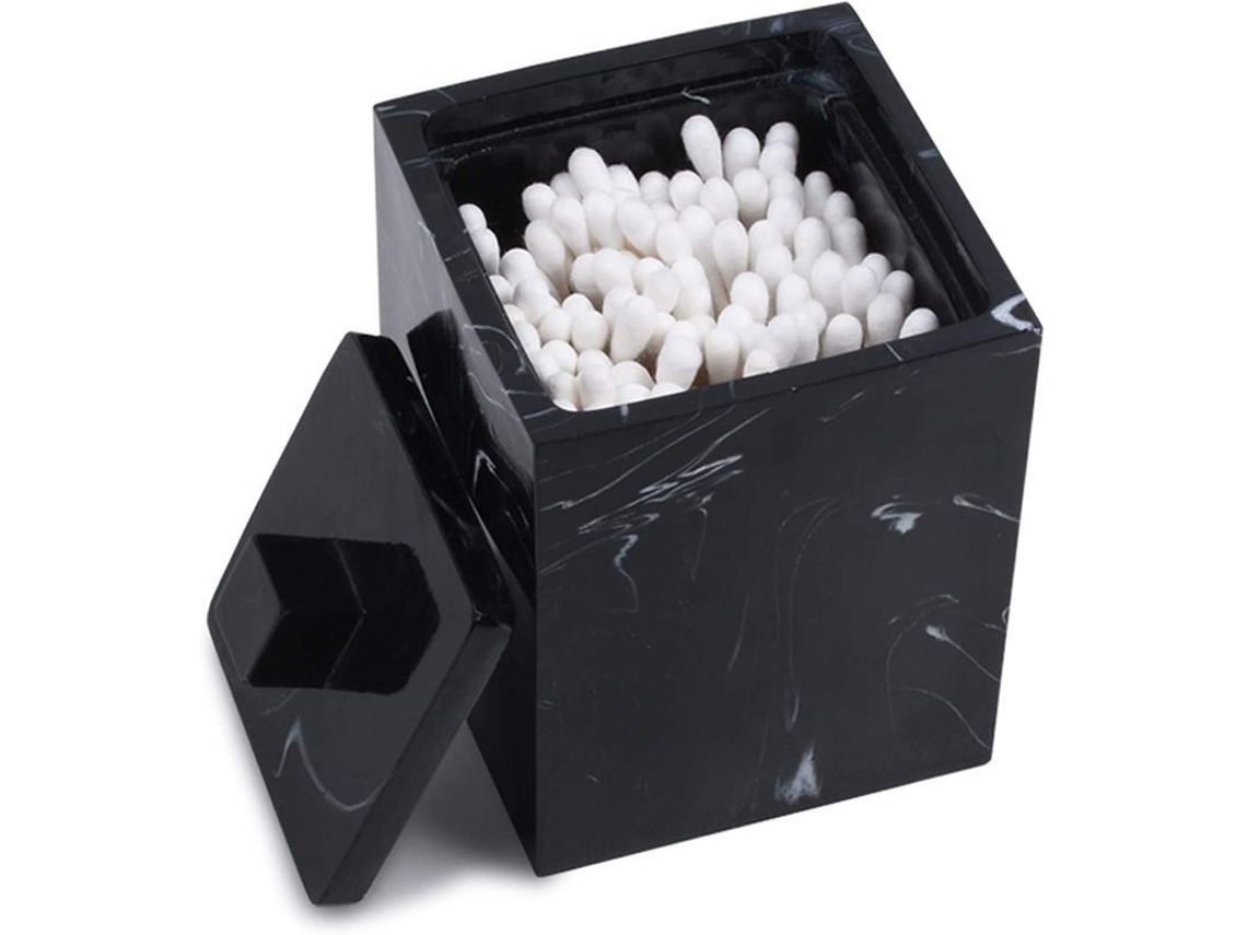 2026-organizador De Baño Con Tapa De Resina Imitación Mármol Negro Para Almacenar Cotton Swabs Y Accesorios De Maquillaje