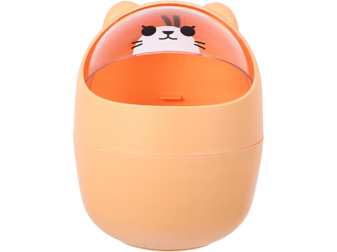 Mini Papelera Descritorio De Plásticon Tapabatible, Diseño De Gato De Dibujos Animados