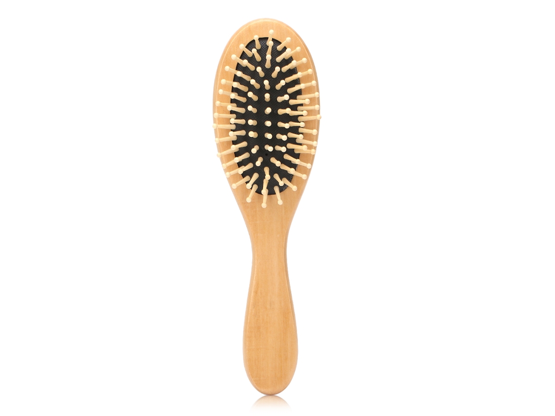 Pente de madeira natural com massageador para cuidados com os cabelos (preto) - 2026