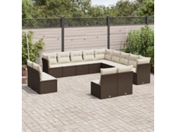 Conjunto de sofá de jardín de 13 piezas con cojines de mimbre marrón de DKD Home Decor
