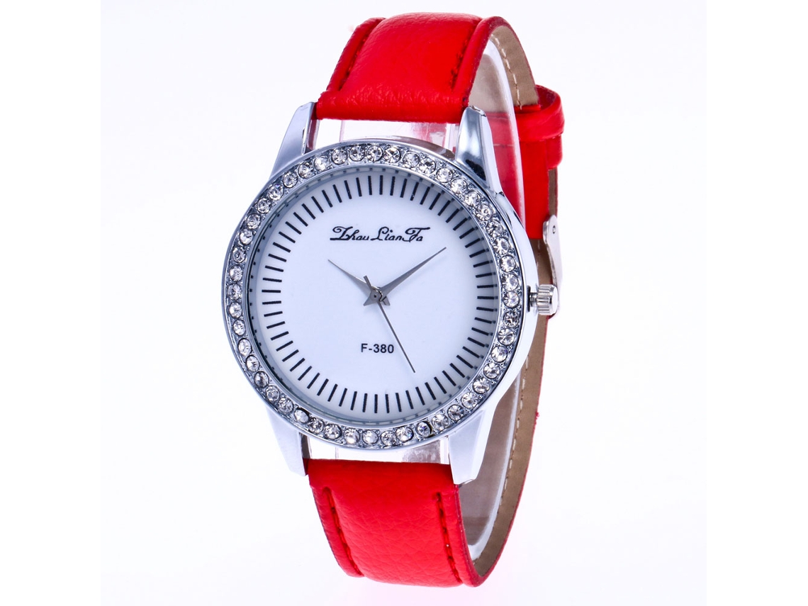 Elegante Reloj De Cuarzo Para Mujer Con Correa De Cuero Liso Y Manecillas Luminosas F-380a (rojo)