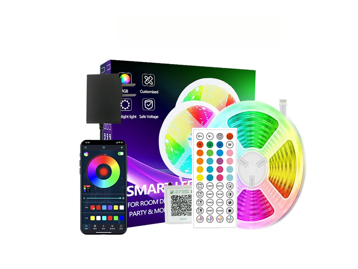 Tira de luces LED de 30 m con controlador Bluetooth RGB inteligente y 44 teclas táctiles