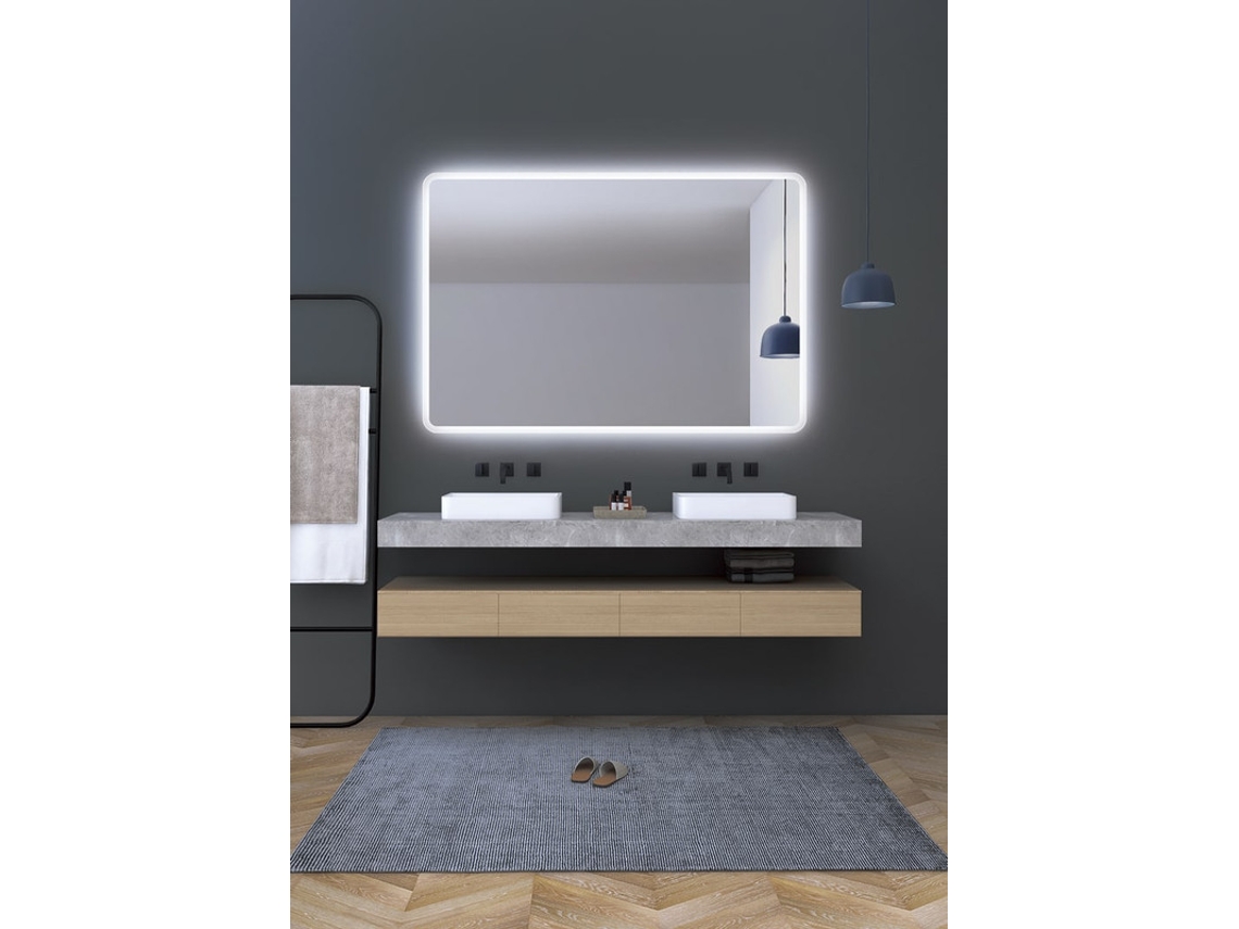 Espejo con luz led contorno arenado de luz fría, sensor antivaho 80 X 80Cm MICE COLLECTION