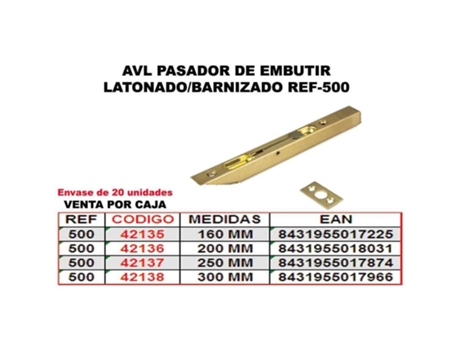 Avl pasador 500 de embutir 150 mm latonado/barnizado