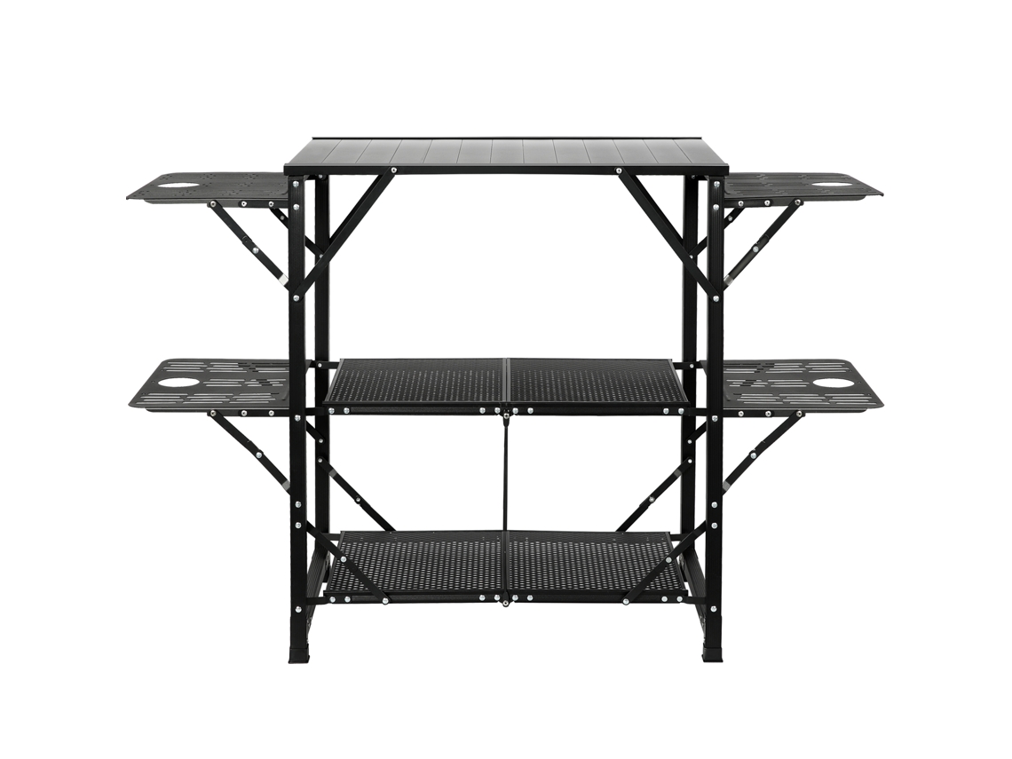 Mesa de cocina para acampar Succebuy, estación de cocina plegable portátil con 5 tableros y 2 estantes