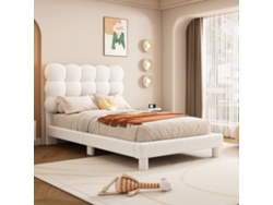 Cama Individual De 90x200 Cm, Blanca, Con Cabecero Ajustable, Estilo Moderno.