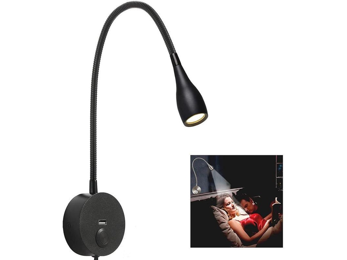2026rebe-lámpara De Lectura De Noche Ajustable Con Usb, Minimalista Led Para Cabecera, Luz Cálida 3000k (negro Mate)