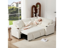 Sofá Esquinero Extensible De 4 Plazas - Convertible Con Almacenamiento, Portavasos, Usb, Reposabrazos Y 4 Cojines - Beige