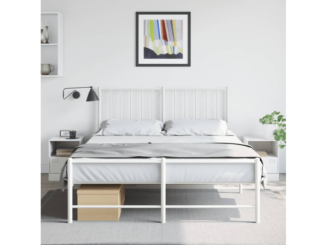 Mesita de Noche Madera Acero Blanco (34.5x39x44cm)