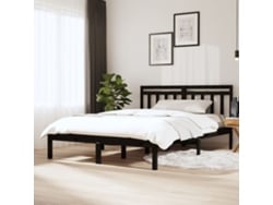 Estructura De Cama De Madera Maciza De Pino Negro 140x190 Cm