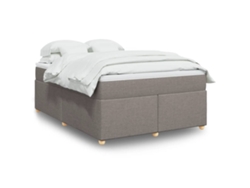 Cama Box Spring Con Colchón Tela Gris Taupe 160x200 Cm