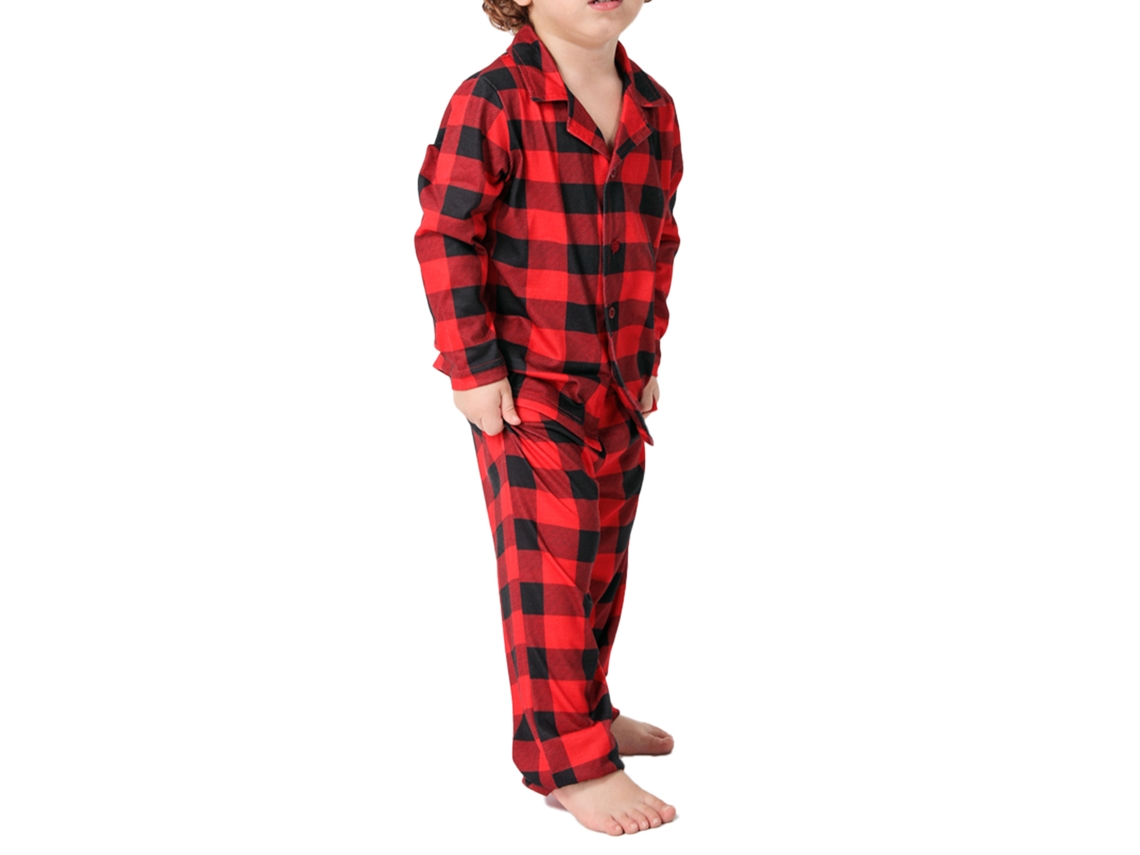 Conjunto de pijama familiar Rebe-Christmas com estampa xadrez, manga comprida, modelagem solta, sem fiapos, para pais, filhos e animais de estimação, vermelho, 3-4 anos