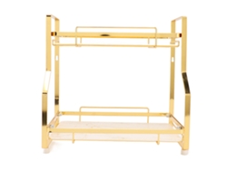 Estante de pared esquinero para baño, 2 niveles, blanco y dorado