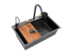 Fregadero de cocina de tres cámaras con grifo retráctil OEM