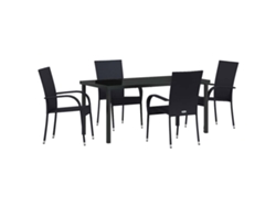 Juego de comedor de jardín de 5 piezas - Muebles de comedor de jardín de acero con recubrimiento de polvo negro HARLANV1