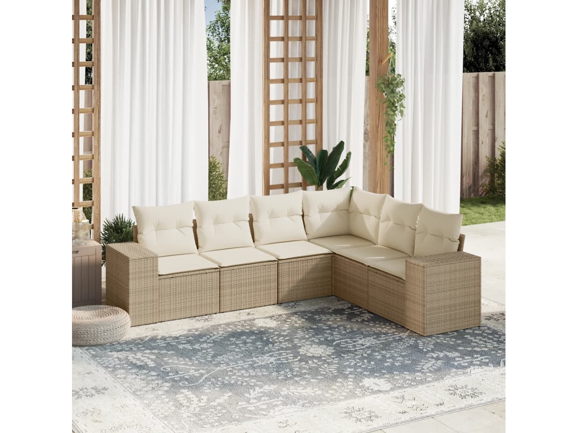 Conjunto de 6 sofás de jardín con cojines de mimbre beige Dkd Home Decor