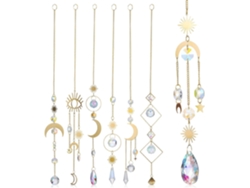 Campanilla De Viento Atrapasol De 7 Piezas Con Efecto Decorativo De Cristal Con Estrella, Sol Y Luna. Fabricada En