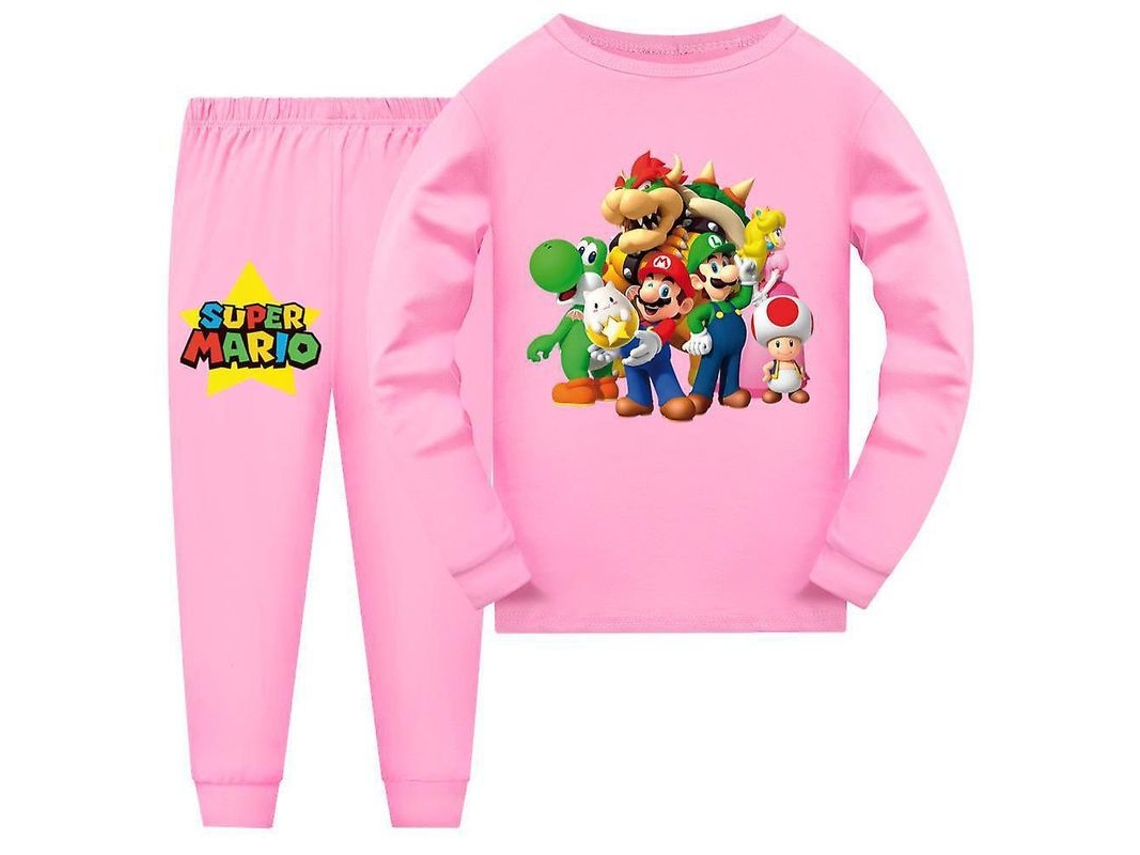 2026-pijamas Niños Niñas 7-14 Años Super Mario Manga Larga Camiseta Pantalones Conjunto Ropa De Dormir Regalo