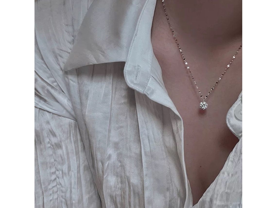 Collar De Diamante Único En Plata 925, Seis Garras Clásicas, Con Piedra De Moissanstone Brillante Y Lujo Sutil