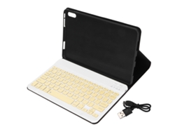 Teclado inalámbrico Baoj-2026 de 10 pulgadas para Huawei Matepad 10.4 con teclas cuadradas y funda protectora de cuero amarillo.