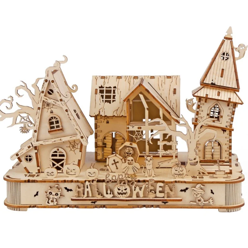 Kit De Rompecabezas De Madera 3d Para Armar: Casa Embrujada De Halloween