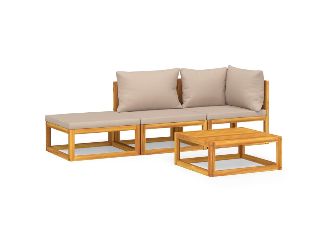 Conjunto de salón de jardín de madera de 4 piezas con cojines grises. EXCLUSIVO DE MAISON.