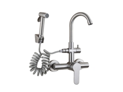 Grifo de cocina de acero inoxidable con caño giratorio y acabado en níquel cepillado OEM.