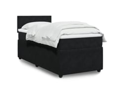 Cama Box Spring Con Colchón Terciopelo Negro 90x200 Cm