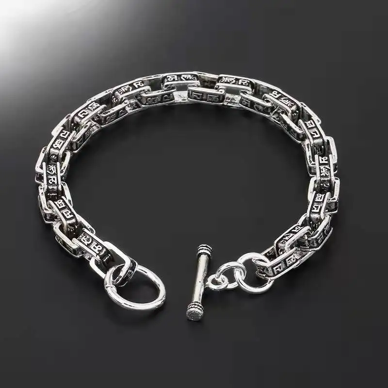 Pulsera Con Amuleto De Mantra Budista Tibetano De Seis Sílabas (22 Cm), Cadena Cuadrada Vintage.