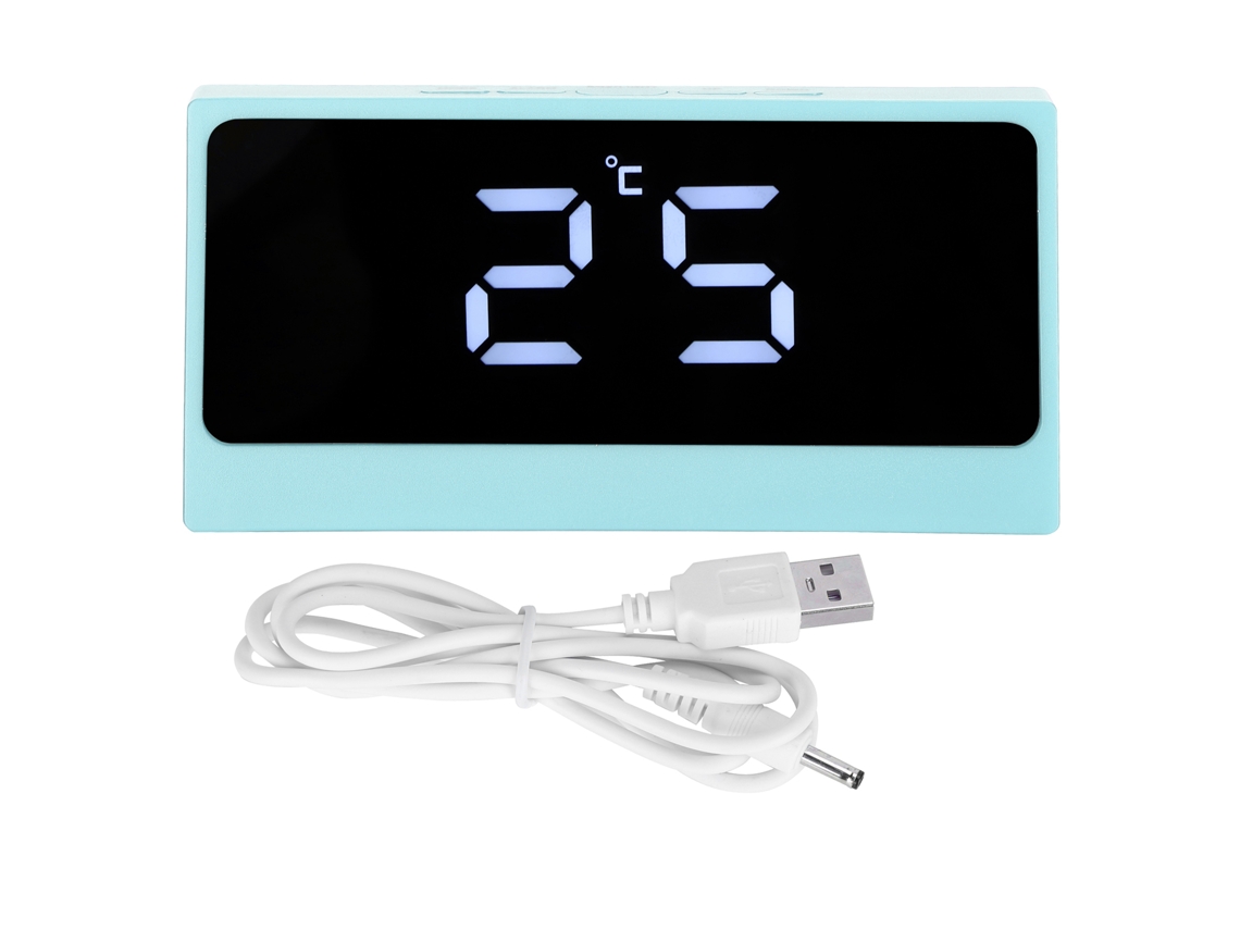 Reloj Despertador Digital Led Inteligente Con Tiempo Temperatura Espejo Maquillaje Azul