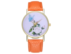 Reloj De Cuarzo Unisex Com Pulseira De Couro Pu, Mostrador Floral Simples Zhoulianfa (laranja)