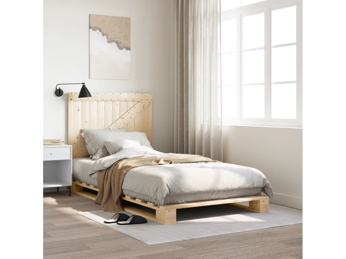 Estructura De Cama Con Cabecero Madera Maciza Pino 100x200 Cm