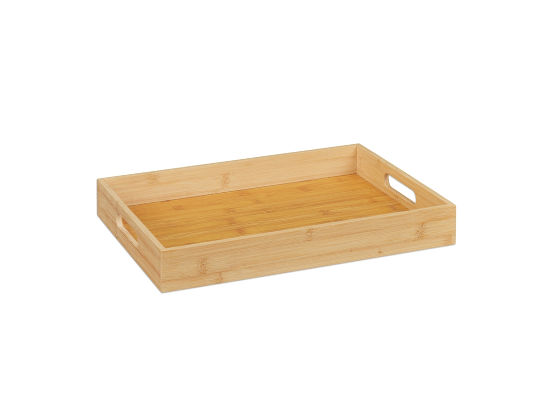 Relaxdays Bandeja Madera Bambú 5,5 X 40 X 30 Cm, Bandeja Desayuno Cama, Asas, Borde Alto, Rectangular, Madera Natural