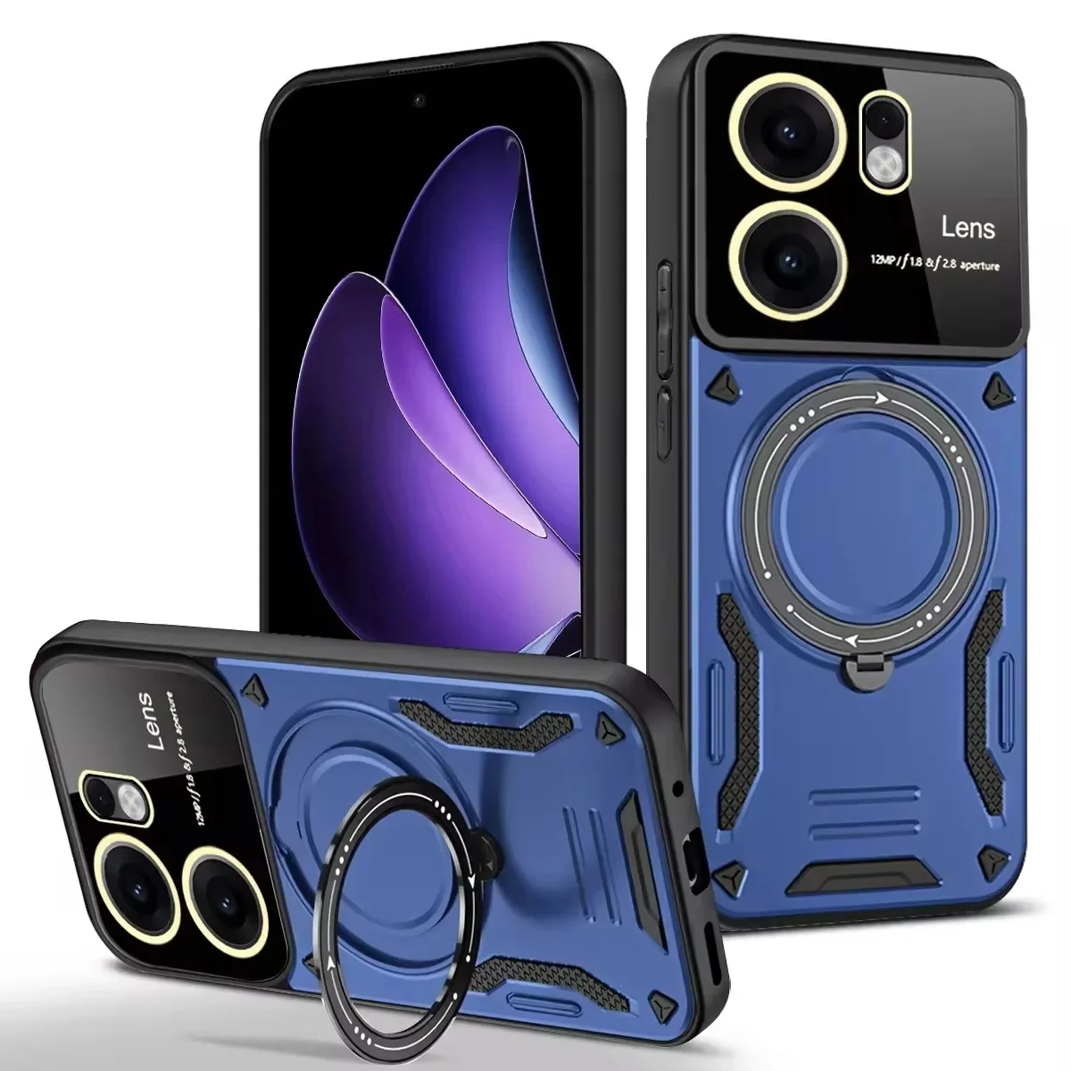 (azul, Oppo Reno14 Pro) Funda Para Teléfono Con Soporte Magnético De Anillo De 360°, Protección Para La Cámara Y Protección Contra Caídas.