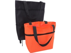 Juego De 2 Carritos De Compra Plegables Con Ruedas, Color Naranja Y Negro, Ligeros Y Portátiles.