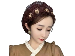 Elegante Turbante De Encaje Para Mujer Con 5 Flores, Ligero, Color Caqui Oscuro, Ideal Para El Verano.