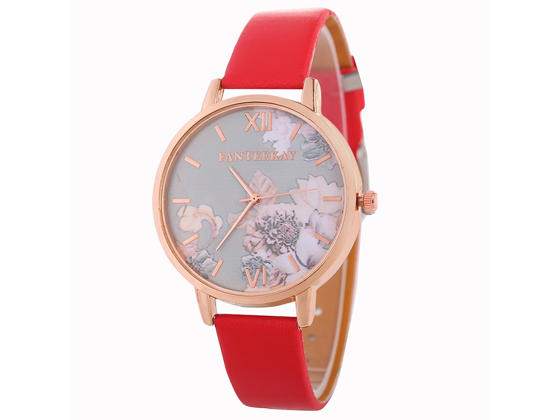 Conjunto De Reloj Para Mujer, Regalo Elegante De Lujo Para Ocasiones Informales Y De Negocios, Color Rojo Plano.