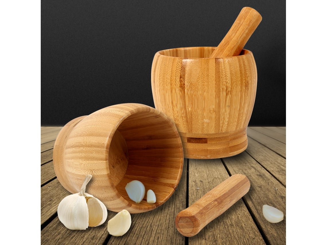 Grande Pilão E Pilão De Bambu (sem Tampa) - Durável E Eficiente, Adequado Para Moer Ingredientes Na Cozinha