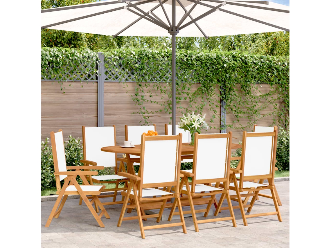 Sillas de jardín reclinables DKD Home Decor de 8 piezas, tela/madera maciza, blanco crema