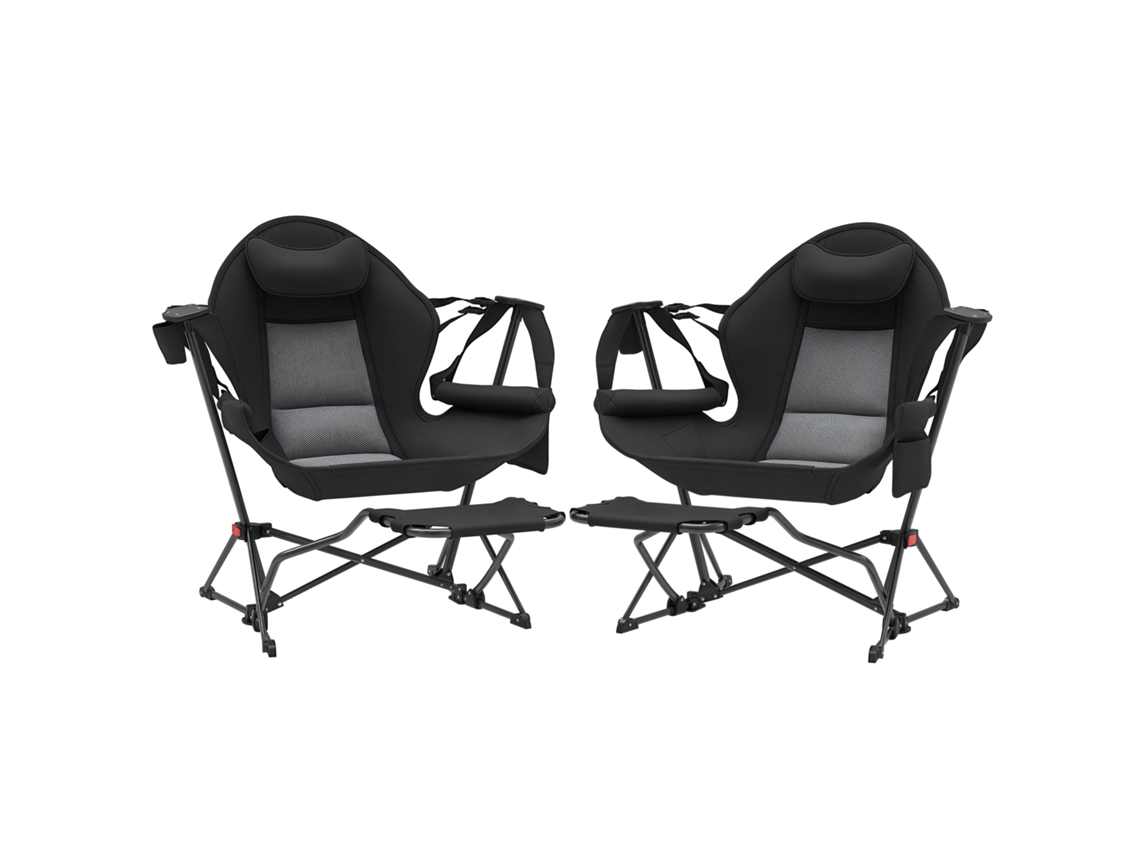 VPMKP - Outsunny conjunto de 2 sillas balancín exterior con reposapiés, plegables, con portavasos, carga 120 kg, para playa y pesca, color negro.