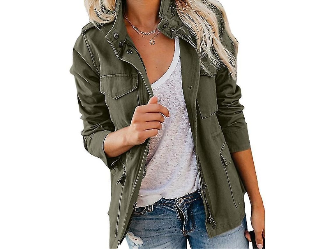 2026-chaqueta Militar Para Mujer Con Botones Prensa Tipo Streetwear Abrigo Otoño Manga Larga De Utilidad