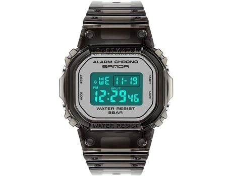 VEANXIN Relojes Reloj de pulsera impermeable con alarma y correa de resina transparente-Negro