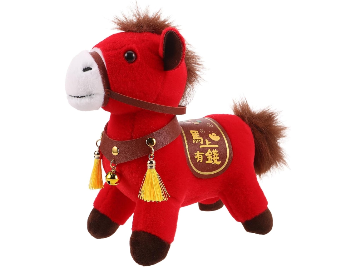 Caballo de peluche para el Año Nuevo Lunar - Figura decorativa roja del zodíaco chino.